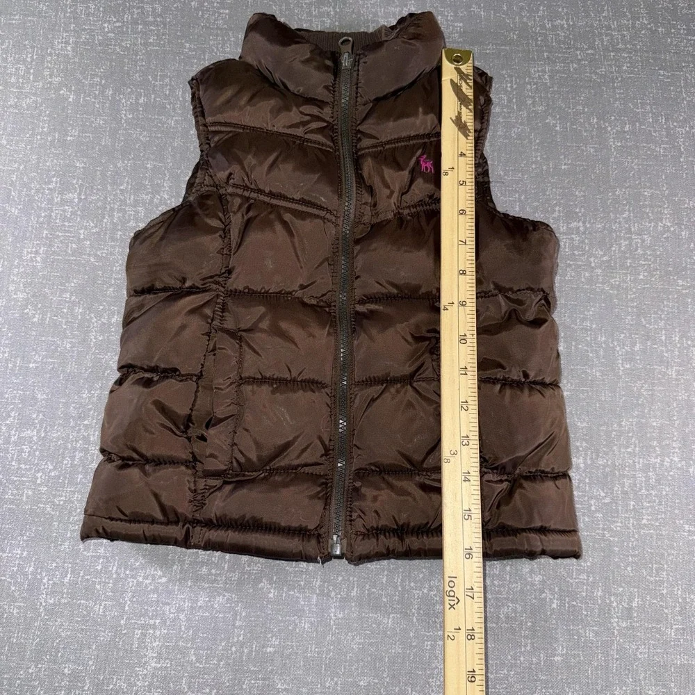 Old Navy Vest Girls Small Brown Puffer Fleece Lined Quilted Zip Fall Winter